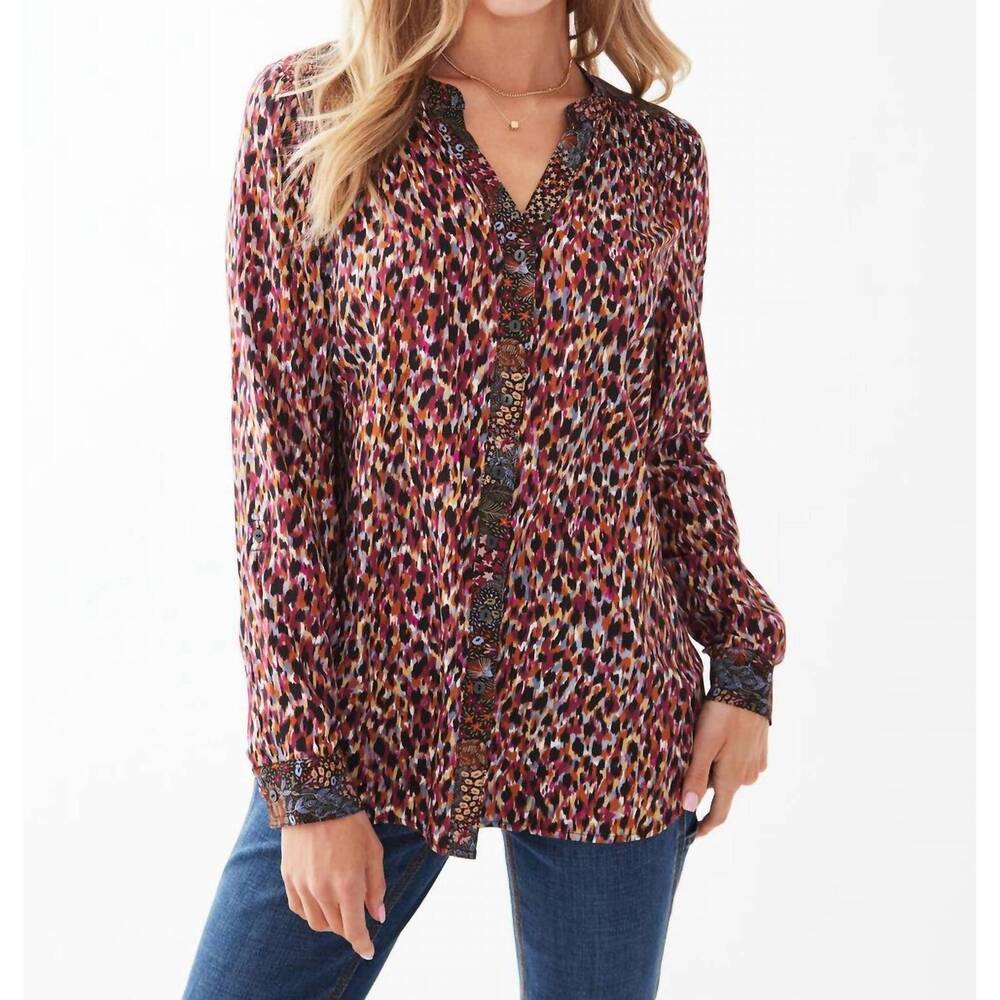 NEW FDJ smocking detail roll up sleeve shirt in indi abstract